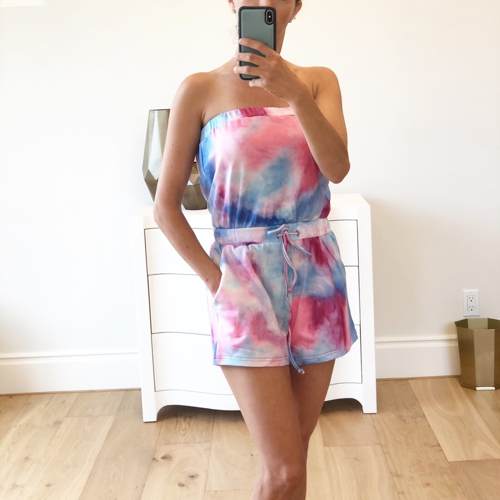 BAHAMAS Pink Tie Dye Strapless Romper - Picture 4 of 7